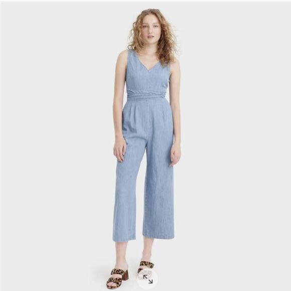 J. Crew Woman's Chambray Wide Leg Wrap Jumpsuit Size 8 - Picture 2 of 11